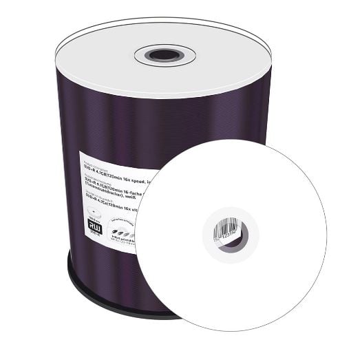 Εικόνα της DVD+R 4.7GB 120' Inkjet Fullsurface Printable 16x MediaRange Cake Box 100 Τεμ MR414