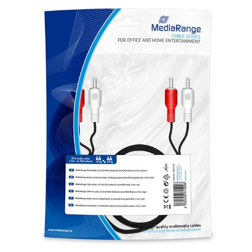 Εικόνα της Καλώδιο MediaRange Audio Connection, 2x RCA plug (phono)/2x RCA plug (phono) 2.5m Black MRCS128