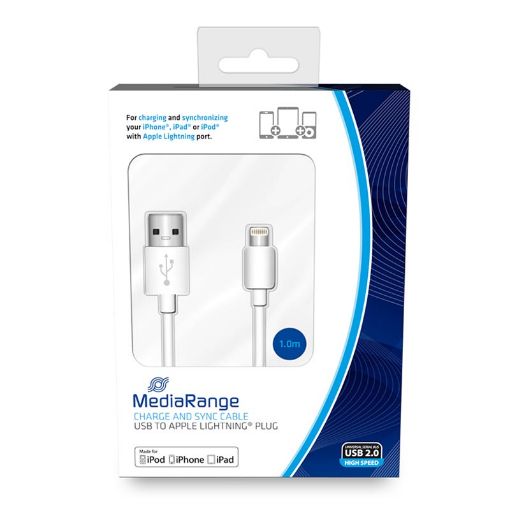 Εικόνα της Καλώδιο MediaRange Charge and Sync, USB 2.0 to Apple Lightning plug, 1.0m, White MRCS178