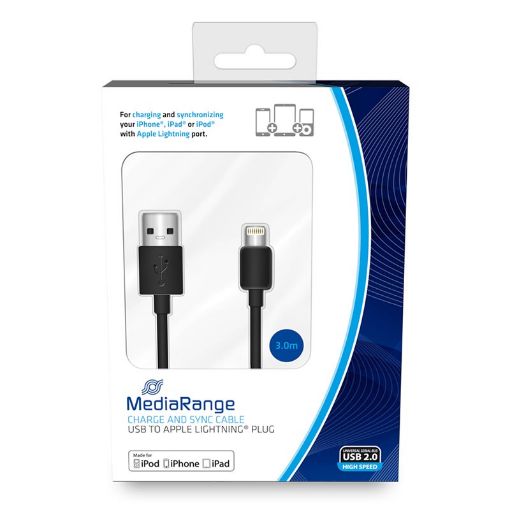 Εικόνα της Καλώδιο MediaRange Charge and Sync, USB 2.0 to Apple Lightning Plug, 3.0m, Black MRCS180