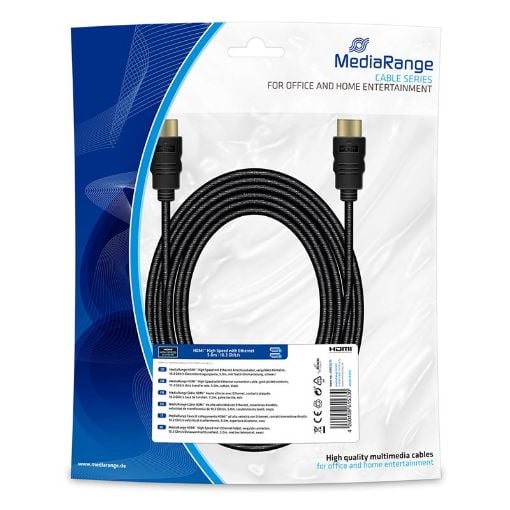 Εικόνα της Καλώδιο MediaRange HDMI High Speed with Ethernet, Gold-Plated, 10.2 Gbit/s data transfer rate, 5m, Cotton, Black MRCS211