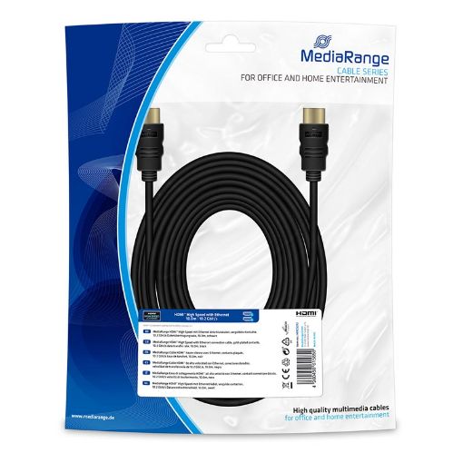 Εικόνα της Καλώδιο MediaRange HDMI High Speed with Ethernet, Gold-Plated, 10.2 Gbit/s data transfer rate, 10m, Black MRCS212