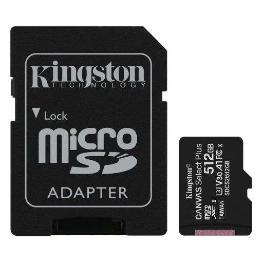Εικόνα της Κάρτα Μνήμης MicroSDXC Class 10 Kingston Canvas Select Plus 100R A1 512GB + SD Adapter SDCS2/512GB