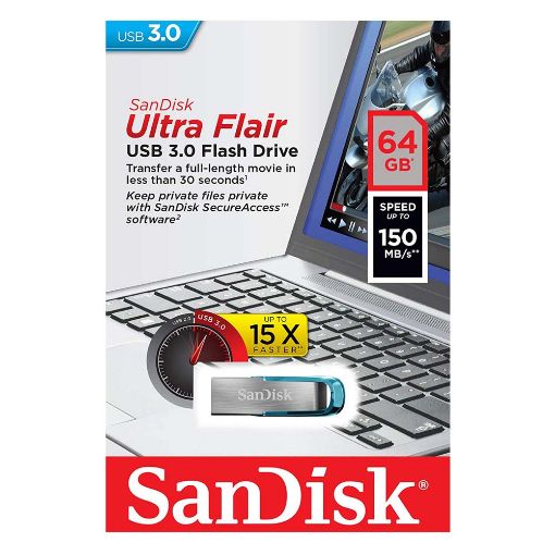 Εικόνα της SanDisk Ultra Flair USB 3.0 64GB Blue SDCZ73-064G-G46B
