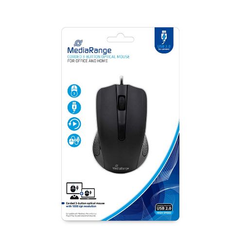 Εικόνα της Ποντίκι MediaRange Optical Ενσύρματο 3-Button Black MROS210