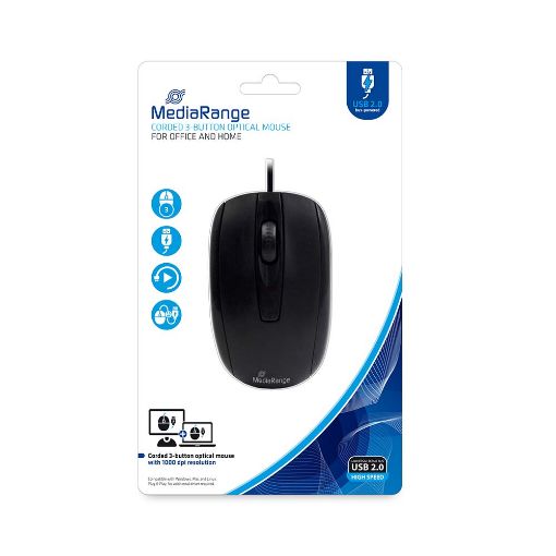 Εικόνα της Ποντίκι MediaRange Optical Ενσύρματο 3-Button Black MROS211