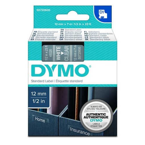 Εικόνα της Ετικέτες Dymo D1 Standard 12mm x 7m White On Clear 45020 S0720600