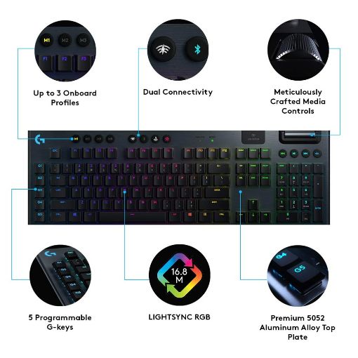 Εικόνα της Πληκτρολόγιο Logitech G915 LightSpeed RGB GL White Switches Black (US) 920-009111