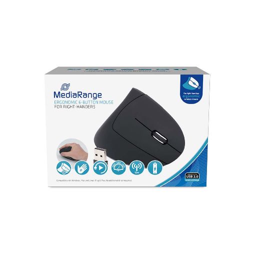 Εικόνα της Ασύρματο Εργονομικό Ποντίκι MediaRange 6-button για Δεξιόχειρες Black MROS232