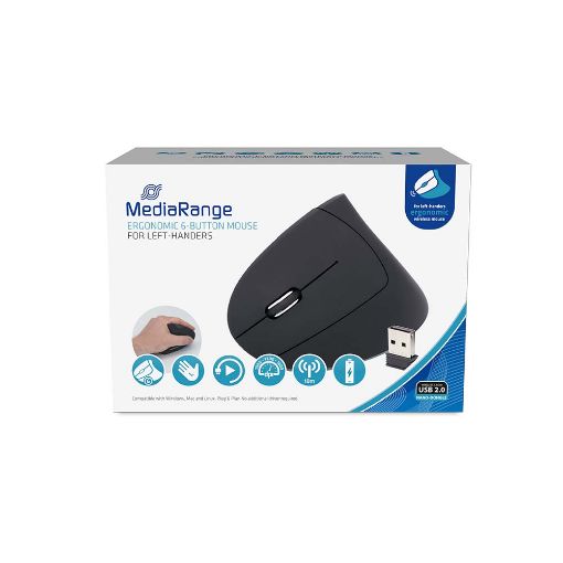 Εικόνα της Ασύρματο Εργονομικό Ποντίκι MediaRange 6-button για Αριστερόχειρες Black MROS233