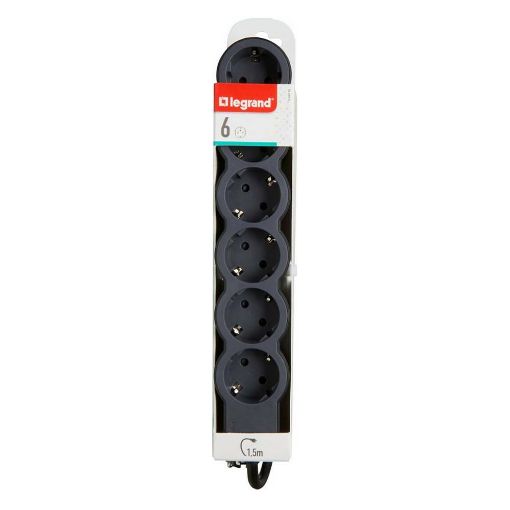 Εικόνα της Πολύπριζο Legrand 6 Θέσεων 1.5m Black/Dark Grey 694558