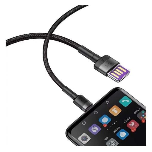 Εικόνα της Καλώδιο Baseus Cafule USB-A to USB-C SuperCharge Braided 5Α 1m Black/Gray CATKLF-PG1
