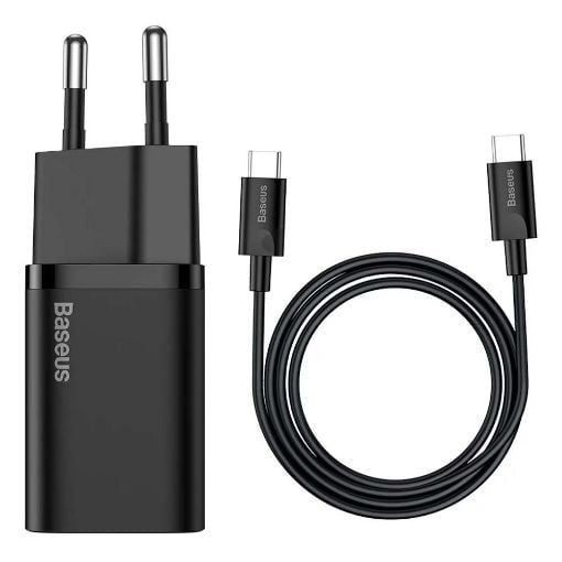 Εικόνα της Φορτιστής Baseus Super Si 1C USB-C με Καλώδιο USB-C 1m PD 25W Black TZCCSUP-L01