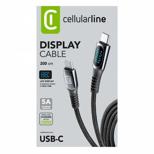 Εικόνα της Καλώδιο Cellular Line Display USB-C to USB-C Black 5Α 2m Black USBDATADISC2CTAB2K