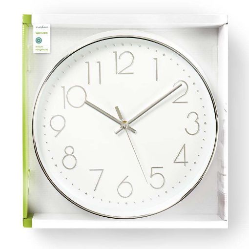 Εικόνα της Πλαστικό Ρολόι Τοίχου Nedis 30cm White/Silver CLWA015PC30SR