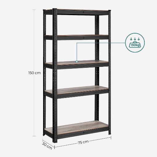 Εικόνα της Songmics Ραφιέρα Dexion με 5 Ράφια 150 x 75 x 30 cm Black/Brown GLR030B11