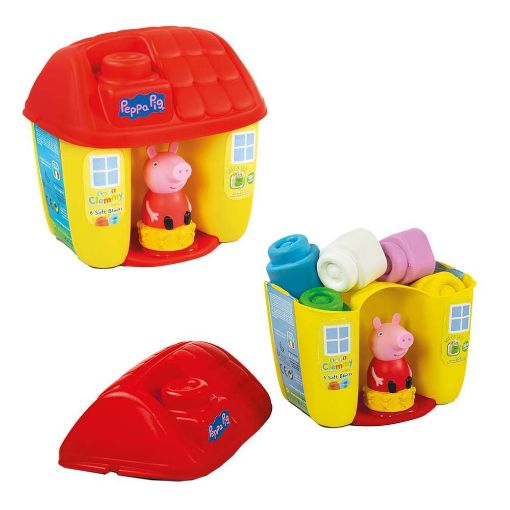 Clementoni 17657 Peppa Pig Bucket House, playset Clemmy Children 10 Months-Soft Building Blocks-Washable-Made in Italy, Multicoloured