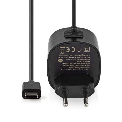 Εικόνα της Φορτιστής Nedis Quick Charge 15W με Ενσωματωμένο Καλώδιο USB-C 1.5m Black WCHAC300ABK