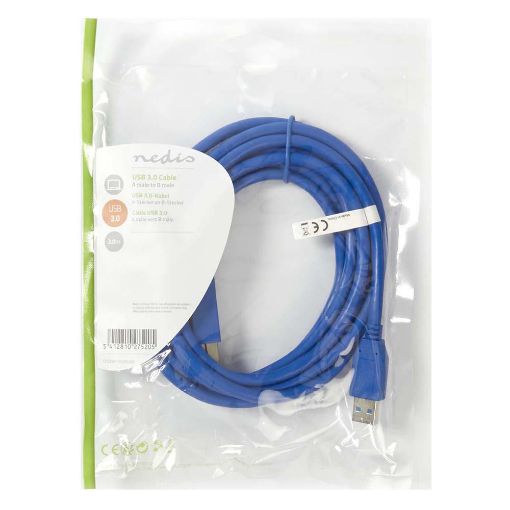 Εικόνα της Καλώδιο Nedis USB 3.0 AM/BM 3m Blue (Polybag) CCGP61100BU30