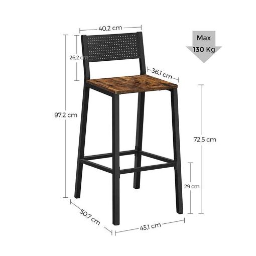 Εικόνα της Vasagle Σετ Σκαμπό Μπαρ με Πλάτη Brown/Black 2τμχ LBC070B01