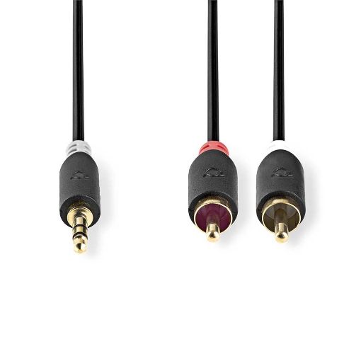 Εικόνα της Καλώδιο Nedis 3.5mm to 2 x RCA M/M 10m (Gold Plated) Black CABW22200AT100