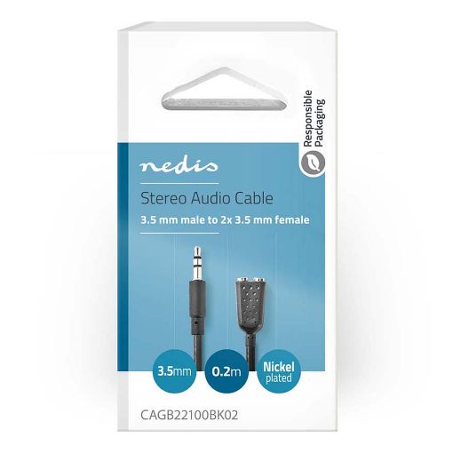 Εικόνα της Καλώδιο Nedis Audio Cable 3.5 mm Male to 2x 3.5 mm Female 0.20m Black CAGB22100BK02