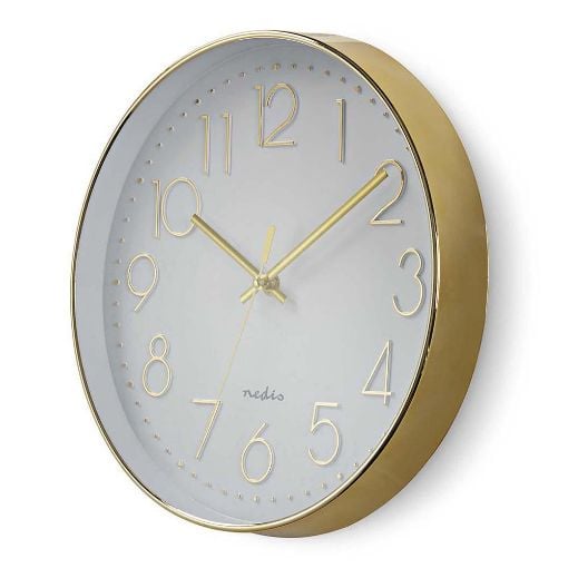 Εικόνα της Πλαστικό Ρολόι Τοίχου Nedis 30cm White/Gold CLWA015PC30GD