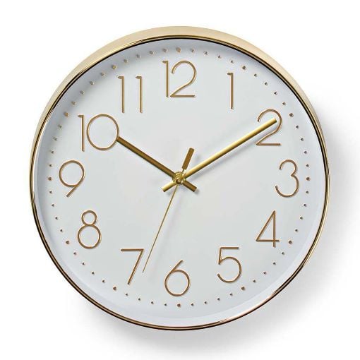 Εικόνα της Πλαστικό Ρολόι Τοίχου Nedis 30cm White/Gold CLWA015PC30GD