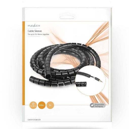 Εικόνα της Σπιράλ Καλωδίων Nedis 16mm x 2m Black CMSW1316BK200
