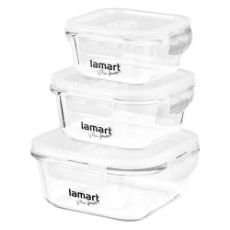 Εικόνα της Σετ Γυάλινα Δοχεία Φαγητού Lamart Air 3 τμχ White/Clear LT6012