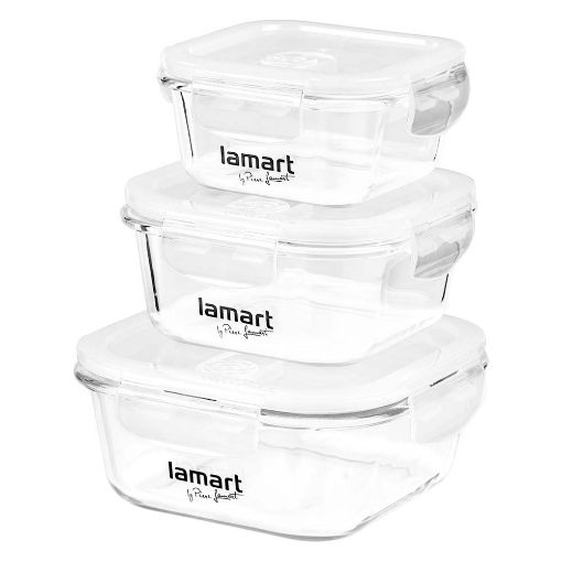 Εικόνα της Σετ Γυάλινα Δοχεία Φαγητού Lamart Air 3 τμχ White/Clear LT6012