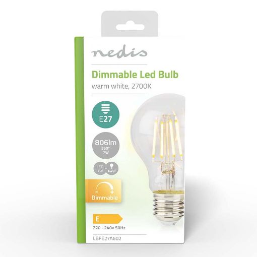 Εικόνα της Λάμπα LED Nedis E27 Filament Dimmable 2700K 806lm 7W Warm White LBFE27A602