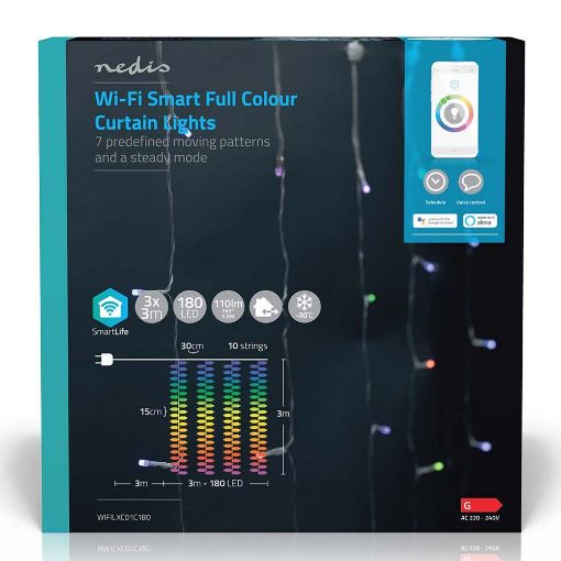 Εικόνα της Λαμπάκια Nedis SmartLife Decorative LED RGB Wi-Fi Curtain IP65 3 x 3m WIFILXC01C180