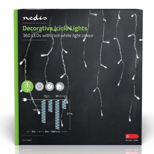 Εικόνα της Διακοσμητικά Λαμπάκια LED Nedis Icicle IP44 9m Cool White Transparent CLLC360C