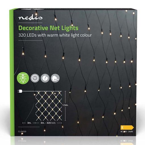 Εικόνα της Διακοσμητικά Λαμπάκια LED Nedis Net Lights IP44 3 x 1.5m Warm White Green CLLN320