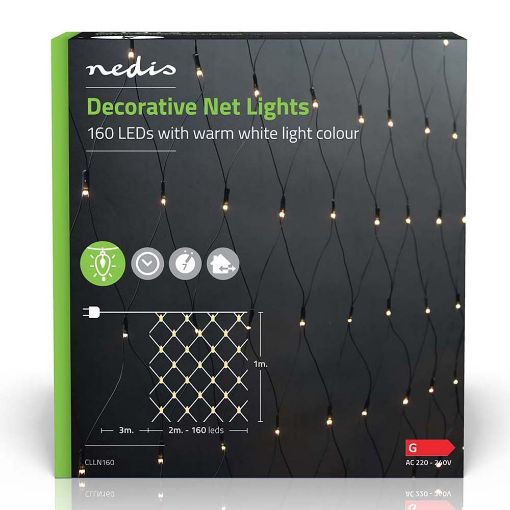 Εικόνα της Διακοσμητικά Λαμπάκια LED Nedis Net Lights IP44 2 x 1m Warm White Green CLLN160