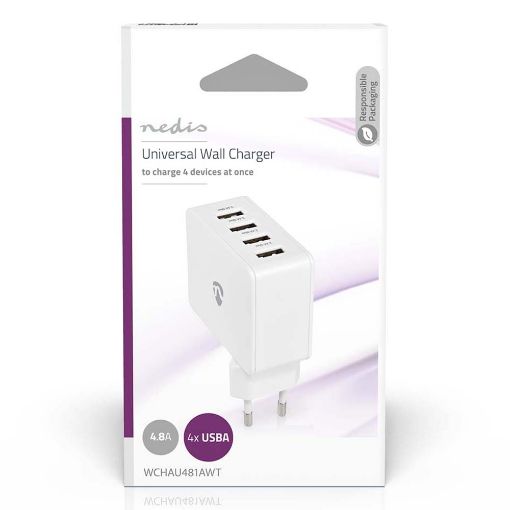 Εικόνα της Φορτιστής Nedis 4x USB-A 24W White WCHAU481AWT