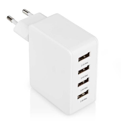 Εικόνα της Φορτιστής Nedis 4x USB-A 24W White WCHAU481AWT