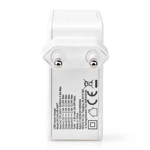 Εικόνα της Φορτιστής Nedis 4x USB-A 24W White WCHAU481AWT