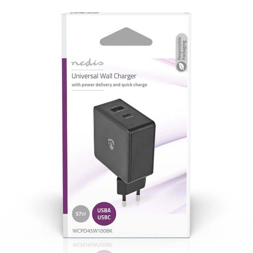 Εικόνα της Φορτιστής Nedis USB-A & USB-C 57W Black WCPD45W100BK