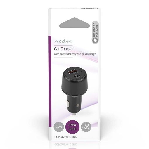 Εικόνα της Φορτιστής Αυτοκινήτου Nedis USB-A & USB-C PD 65W Black CCPD65W100BK