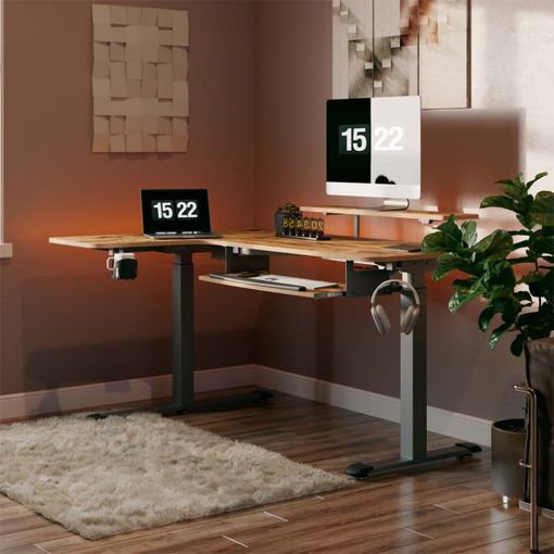 Εικόνα της Ξύλινο Γωνιακό Γραφείο Eureka Ergonomic L60L με Μεταλλικά Πόδια Brown ERK-L60L-RB-V2-EU