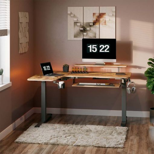 Εικόνα της Ξύλινο Γωνιακό Γραφείο Eureka Ergonomic L60L με Μεταλλικά Πόδια Brown ERK-L60L-RB-V2-EU
