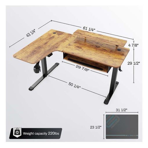 Εικόνα της Ξύλινο Γωνιακό Γραφείο Eureka Ergonomic L60L με Μεταλλικά Πόδια Brown ERK-L60L-RB-V2-EU