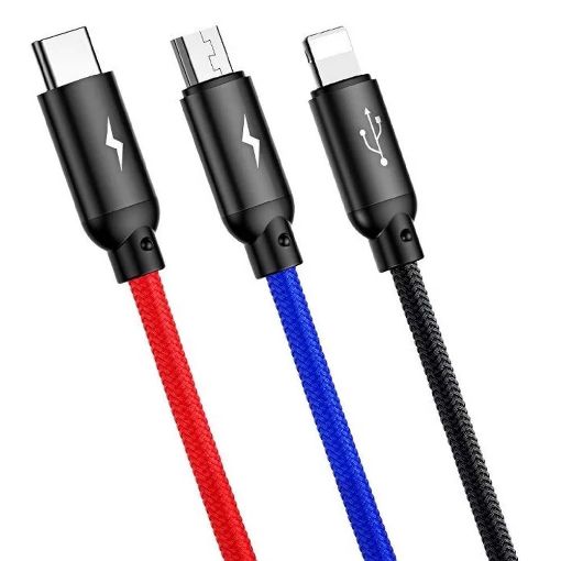 Εικόνα της Καλώδιο Baseus Three Primary Colors 3in1 USB to Type-C / Lightning / micro USB 0.3m Black CAMLT-ASY01