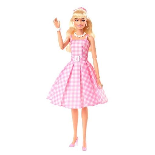 Εικόνα της Barbie - The Movie Margot Robbie με Ροζ Καρό Φόρεμα HPJ96