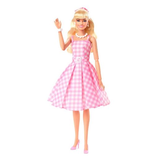 Εικόνα της Barbie - The Movie Margot Robbie με Ροζ Καρό Φόρεμα HPJ96