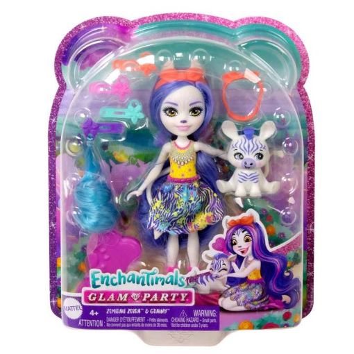 Εικόνα της Mattel Enchantimals - Glam Party Κούκλα Ζέβρα με Μακριά Μαλλιά HNV28