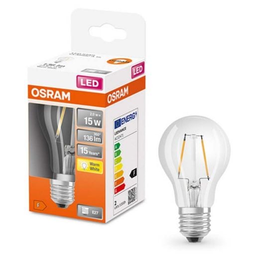 Εικόνα της Λάμπα LED Osram Superstar Classic A Filament E27 Peer A60 2700K 136lm 1.5W Warm White