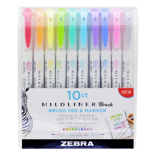Εικόνα της Σετ Μαρκαδόρων Zebra Midliner Double-Ended Brush Soft-Mild Colors 10 τμχ ZB-79101